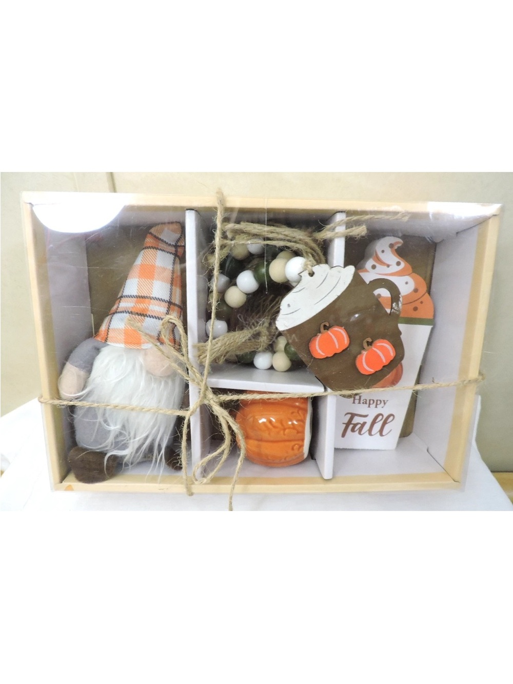 Fall Gnome Fall Decor Set 4 Piece  NIB Set Gnome, Pumpkin, Wood Figures, etc